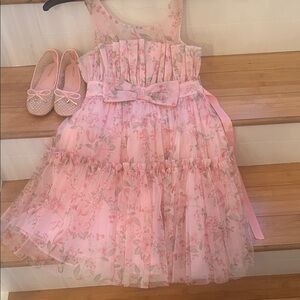 iris & ivy Pink Floral Tulle Party Dress with Bow Sash